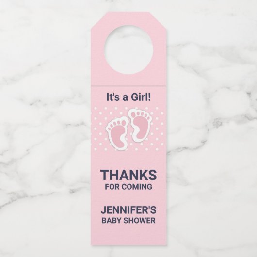 Schattige roze baby meisje voetafdrukken het is ee flessenhanger (Voorkant)