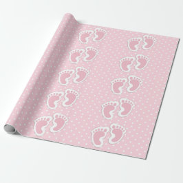 Schattige roze baby meisje voetafdrukken patroon cadeaupapier