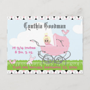 Schattige Roze Baby Meisje Wagentje Vintage Briefkaart