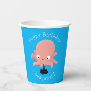 Schattige roze baby octopus cartoon humor papieren bekers