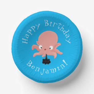 Schattige roze baby octopus cartoon humor papieren kommen