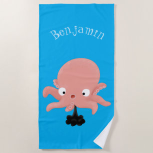 Schattige roze baby octopus cartoon humor strandlaken