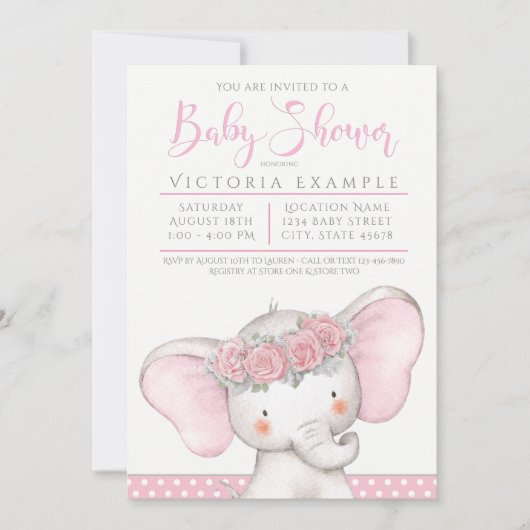 Schattige Roze Baby Olifant Baby Shower Kaart (Voorkant)