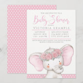 Schattige Roze Baby Olifant Baby Shower Kaart (Voorkant / Achterkant)