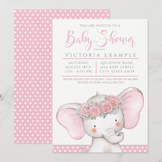 Schattige Roze Baby Olifant Baby Shower Kaart (Voorkant / Achterkant)
