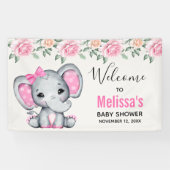 Schattige Roze Baby Olifant en Rozen Baby shower Spandoek (Horizontaal)