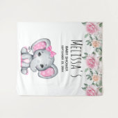 Schattige Roze Baby Olifant en Rozen Baby Shower Wandkleed (Voorkant (horizontaal))