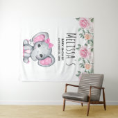 Schattige Roze Baby Olifant en Rozen Baby Shower Wandkleed (In Situ (horizontaal))