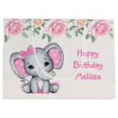 Schattige Roze Baby Olifant en Rozen Border Birthd Groot Cadeauzakje (Achterkant)