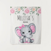 Schattige Roze Baby Olifant en Rozen Kamer Wandkleed (Voorkant)