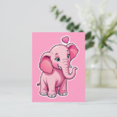 Schattige roze Baby olifant met liefde Briefkaart (Staand voorkant)