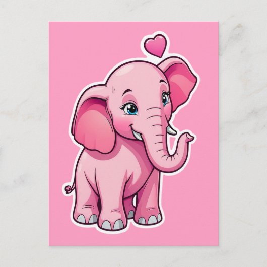 Schattige roze Baby olifant met liefde Briefkaart (Voorkant)