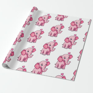 Schattige roze Baby olifant met liefde Cadeaupapier