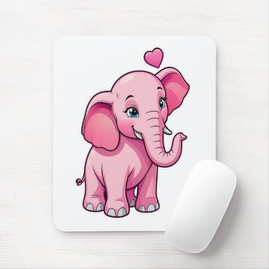 Schattige roze Baby olifant met liefde Muismat (Met muis)