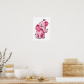 Schattige roze Baby olifant met liefde Poster (Keuken)