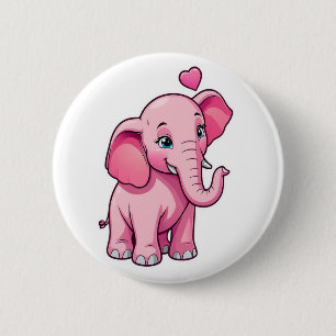 Schattige roze Baby olifant met liefde Ronde Button 5,7 Cm