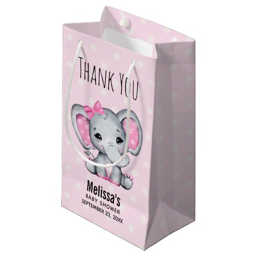 Schattige Roze Baby Olifant met Polka Dot Baby sho Klein Cadeauzakje (Voorkant Gekanteld)