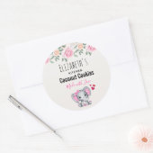 Schattige Roze Baby Olifant & Rozen Waterverf Keuk Ronde Sticker (Envelop)