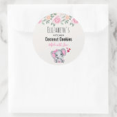 Schattige Roze Baby Olifant & Rozen Waterverf Keuk Ronde Sticker (Tas)