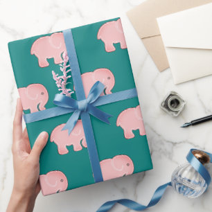 Schattige Roze Baby Olifantenpatroon Groen Cadeaupapier