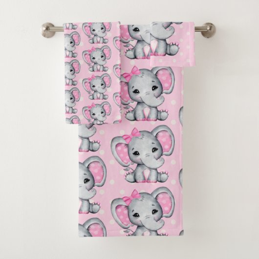 Schattige roze Baby olifantspatroon Bad Handdoek (Insitu)
