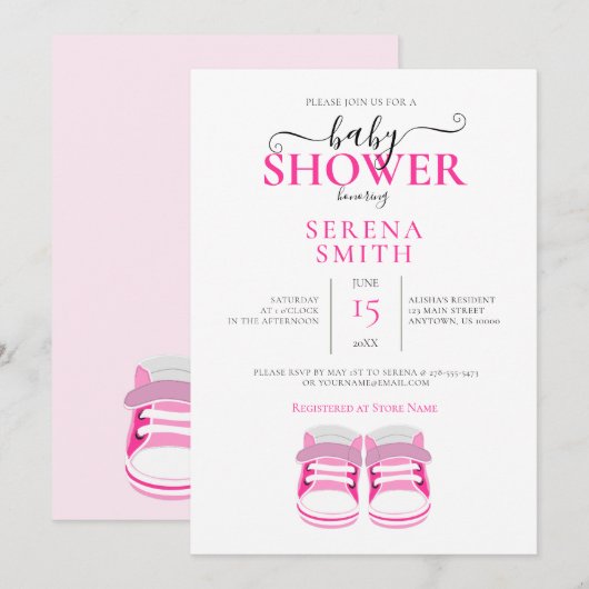 Schattige ROZE Baby Schoenen BABY SHOWER Kaart (Voorkant / Achterkant)