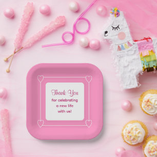 Schattige Roze Baby shower Bedankt voor het vieren Papieren Bordje