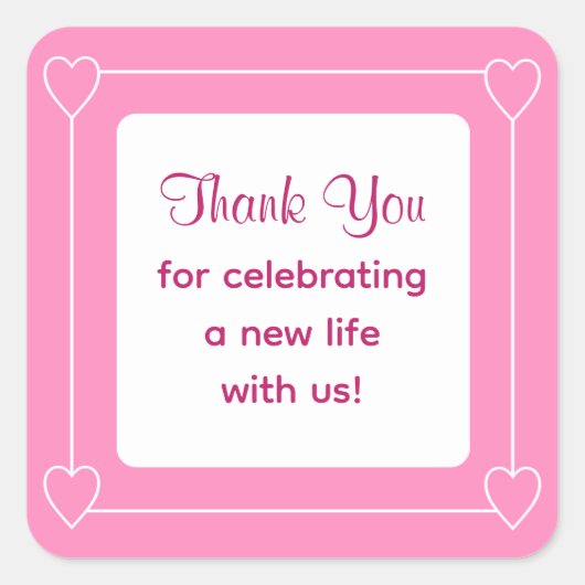 Schattige Roze Baby shower Bedankt voor het vieren Vierkante Sticker (Voorkant)