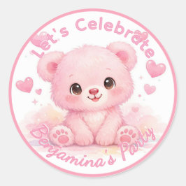 Schattige Roze Babybeer Meisje Verjaardag Ronde Sticker