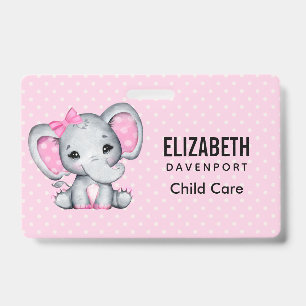 Schattige roze babyolifant met polka stippenoren badge