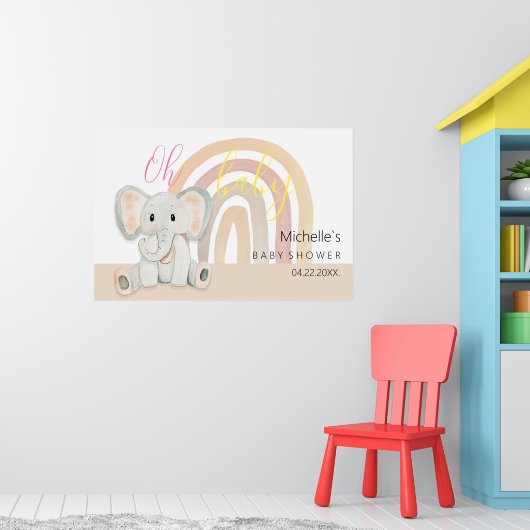 Schattige roze babyolifant waterverf illustratie poster (Kinderkamer 1)