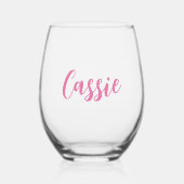 Schattige Roze Bachelorette Bruids Partij Monogram Wijnglas Zonder Voet (Voorkant)