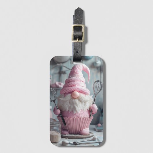 Schattige Roze Bakken Gnome Cupcake Bagagelabel (Voorkant (verticaal))