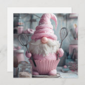 Schattige Roze Bakken Gnome Cupcake Feestdagenkaart (Voorkant / Achterkant)