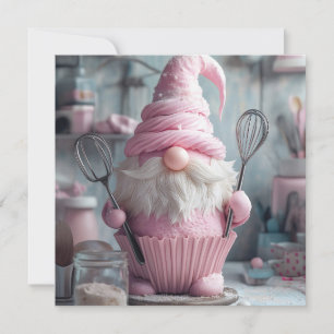 Schattige Roze Bakken Gnome Cupcake Feestdagenkaart