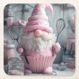 Schattige Roze Bakken Gnome Cupcake Kartonnen Onderzetters