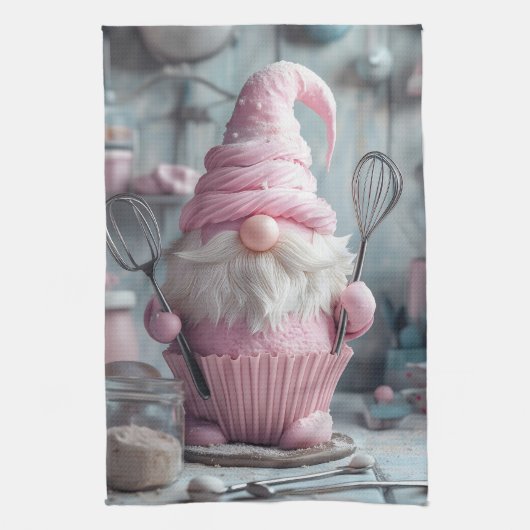 Schattige Roze Bakken Gnome Cupcake Theedoek (Verticaal)