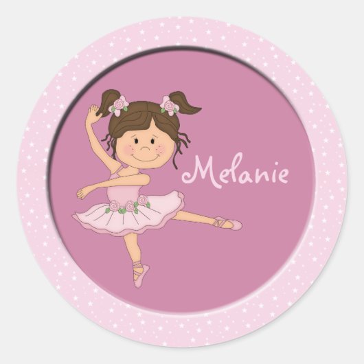 Schattige Roze Ballerina 1 Aangepaste Naam Ronde S Ronde Sticker (Voorkant)