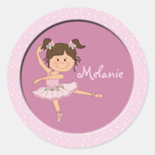 Schattige Roze Ballerina 1 Aangepaste Naam Ronde S Sticker