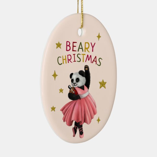 Schattige Roze Ballet Dansen Panda Beary Kerstmis Keramisch Ornament (Rechts)