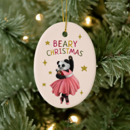 Schattige Roze Ballet Dansen Panda Beary Kerstmis Keramisch Ornament