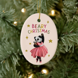 Schattige Roze Ballet Dansen Panda Beary Kerstmis Keramisch Ornament