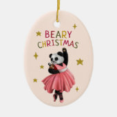 Schattige Roze Ballet Dansen Panda Beary Kerstmis Keramisch Ornament (Voorkant)