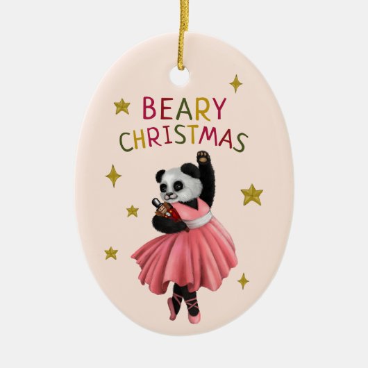 Schattige Roze Ballet Dansen Panda Beary Kerstmis Keramisch Ornament (Voorkant)