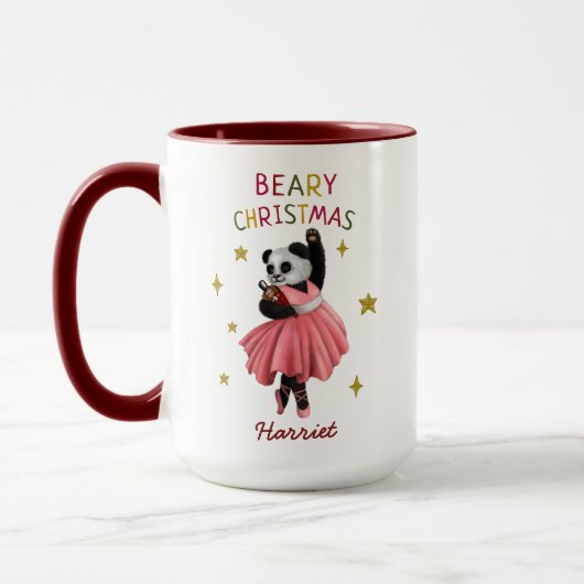 Schattige Roze Ballet Dansen Panda Beary Kerstmis Mok (Links)