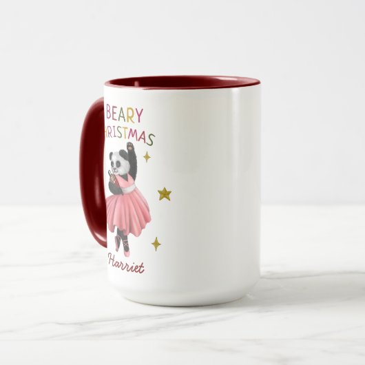 Schattige Roze Ballet Dansen Panda Beary Kerstmis Mok (Voorkant links)