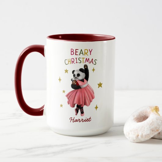 Schattige Roze Ballet Dansen Panda Beary Kerstmis Mok (Met donut)
