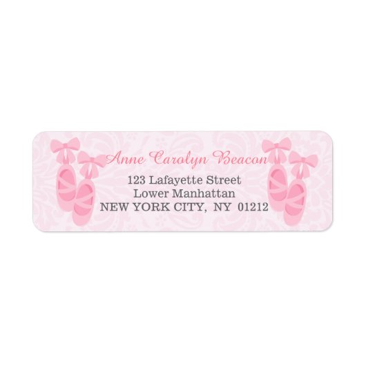Schattige roze balletschoenen Damask gepersonalise Etiket (Voorkant)