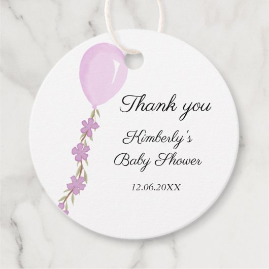 Schattige roze ballon Baby shower Bedankjes Labels (Voorkant)