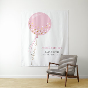 Schattige Roze Ballon Meisje Baby shower Welkomstb Wandkleed
